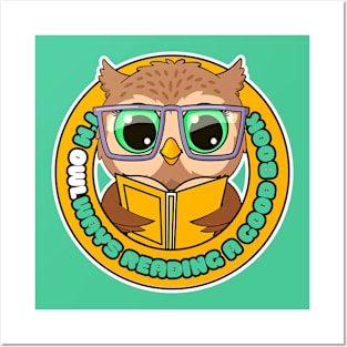 Cute Owl Reading Posters and Art